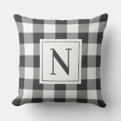 ファームハウスソフトブラックギンガムチェックプレイドモノグラム クッション (正面)