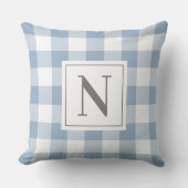 ファームハウスダスティブルーギンガムチェックプレイドモノグラム クッション (正面)