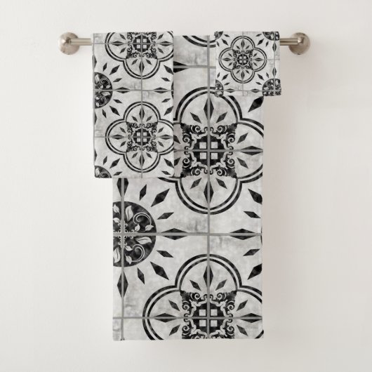 ファームハウスダマスクコンクリートタイル模様葉巻 バスタオルセット (インサイチュ)