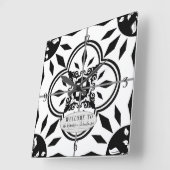 ファームハウスダマスクタイルパターンウッドファミリー名 スクエア壁時計 (傾斜)