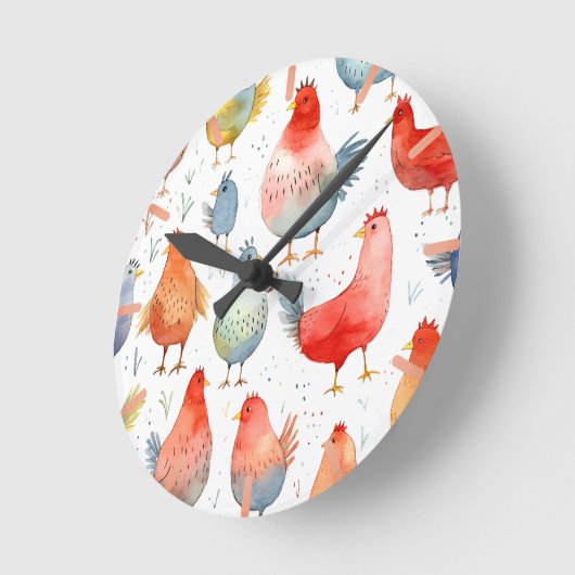 ファームハウスチキンズ ラウンド壁時計 (傾斜)