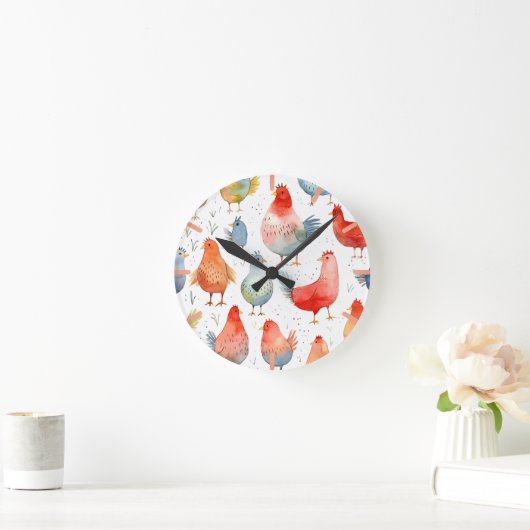 ファームハウスチキンズ ラウンド壁時計 (ホーム)