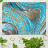 ファームハウスティール(緑がかった色)ブルーウッドグレインターコイズスワーズ キッチンタオル (折り畳み)