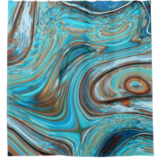 ファームハウスティール(緑がかった色)ブルーウッドグレインターコイズスワーズ シャワーカーテン (正面)