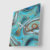 ファームハウスティール(緑がかった色)ブルーウッドグレインターコイズスワーズ スクエア壁時計 (傾斜)