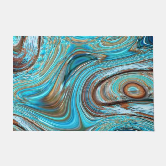 ファームハウスティール(緑がかった色)ブルーウッドグレインターコイズスワーズ ドアマット (正面)