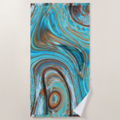 ファームハウスティール（緑がかった色）ブルーウッドグレインターコイズスワーズ ビーチタオル (正面)