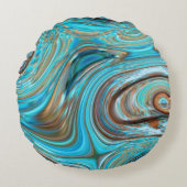 ファームハウスティール(緑がかった色)ブルーウッドグレインターコイズスワーズ ラウンドクッション (正面)