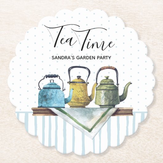 ファームハウスデコールティーポットヴィンテージウォーター色 ペーパーコースター (正面)