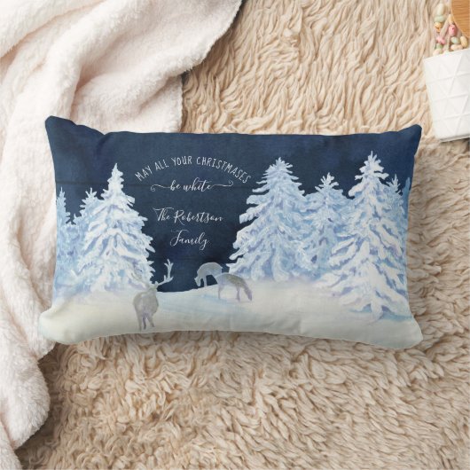 ファームハウスネイビースノーウィングホワイトクリスマスファミリー名 ランバークッション (ブランケット)