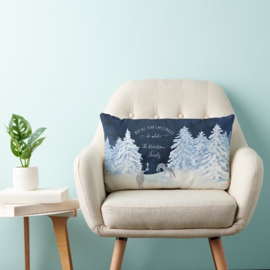 ファームハウスネイビースノーウィングホワイトクリスマスファミリー名 ランバークッション (椅子)