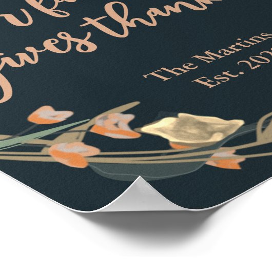 ファームハウスネイビーボタニカルサンクスギビング引用文ファミリー ポスター (角)