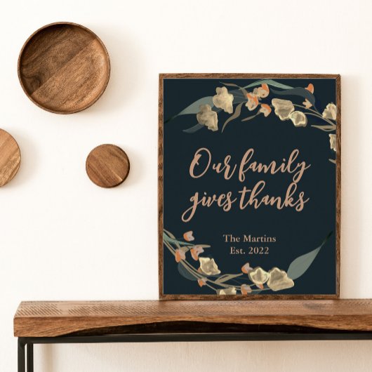 ファームハウスネイビーボタニカルサンクスギビング引用文ファミリー ポスター