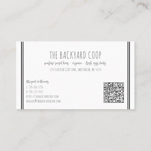 ファームハウスバックヤードチキンエッグQRコード 名刺 (裏面)