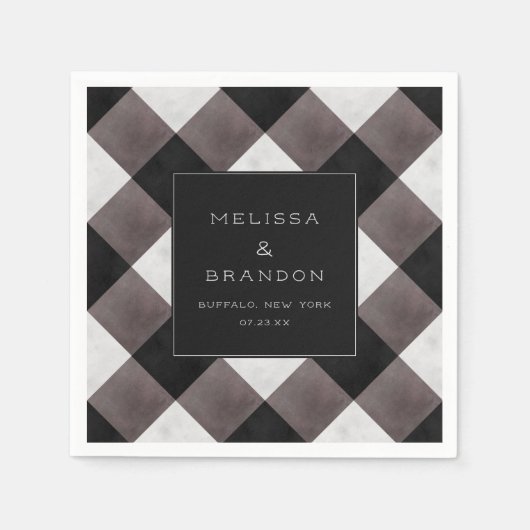 ファームハウスバッファロープレイドチェック結婚ズディナー スタンダードカクテルナプキン (正面)