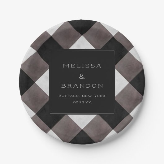 ファームハウスバッファロープレイドチェック結婚ズディナー ペーパープレート (正面)