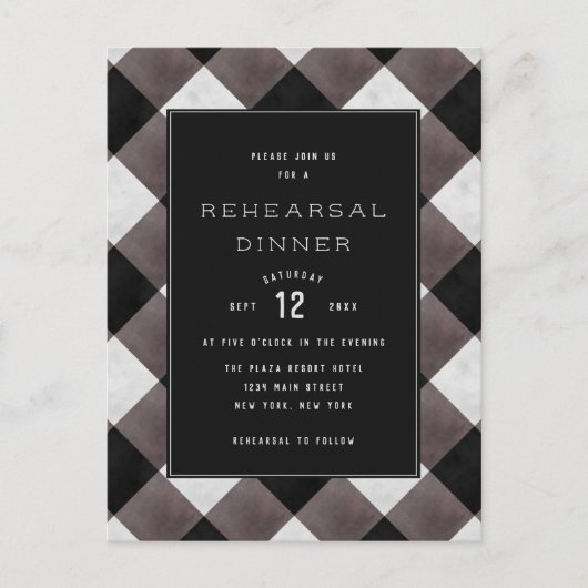 ファームハウスバッファロープレイド結婚のリハーサルディナー インビテーションポストカード (正面)