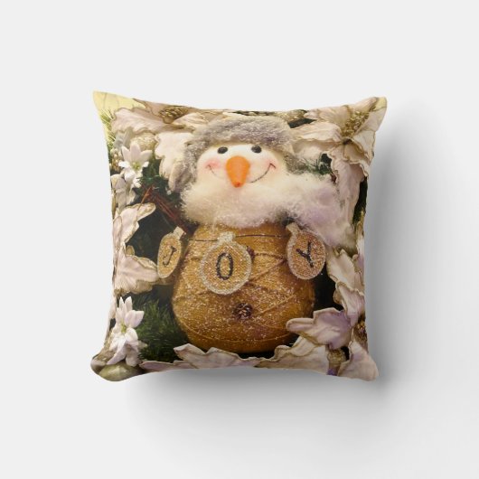 ファームハウスバ素朴ラップ雪だるまポインセティアホリデイ クッション (正面)