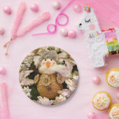 ファームハウスバ素朴ラップ雪だるまポインセティアホリデイ ペーパープレート (パーティー)