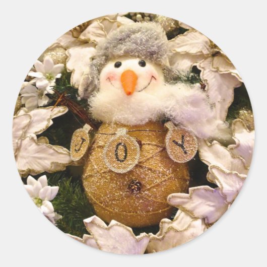 ファームハウスバ素朴ラップ雪だるまポインセティアホリデイ ラウンドシール (正面)