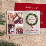 ファームハウスパインリース3写真 |クリスマスレター シーズンカード<br><div class="desc">カスタム手頃カスタマイズ用のテンプレート付きホリシンプルデーフォトカード。松の枝と松のリースを備えインスパイアたデザインで、素朴な風化した木の背景に赤い弓が付いている。あなたの個人的な家族のクリスマスレターまたはレビューの年を背面に追加。デザインツールを使用してカスタマイズフォントや色を付けたり、より多くの写真をアップロードして自分のクリスマスフォトユニークカードを作成する。</div>
