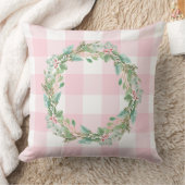 ファームハウスパステルピンクチェックプレイドクリスマスリース クッション (ブランケット)