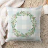 ファームハウスパステルブルーチェックプレイドクリスマスリース クッション (ブランケット)