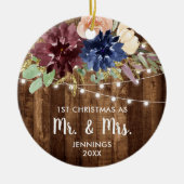 ファームハウスパーソナライズされたライト第1回クリスマスミセス セラミックオーナメント (正面)