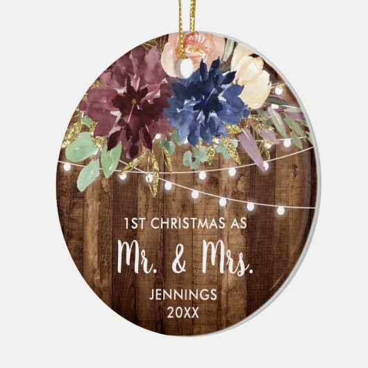 ファームハウスパーソナライズされたライト第1回クリスマスミセス セラミックオーナメント (左)