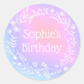 ファームハウスパープルピンクグラデーション子供の誕生日 ラウンドシール (正面)