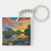 ファームハウスパープルルーフポンドアットサンライズ キーホルダー (裏面)