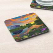 ファームハウスパープルルーフポンドアットサンライズ コースター (左側)