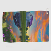 ファームハウスパープルルーフポンドアットサンライズ ゴルフタオル (横)