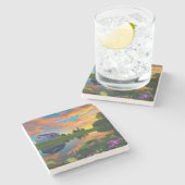 ファームハウスパープルルーフポンドアットサンライズ ストーンコースター (横)