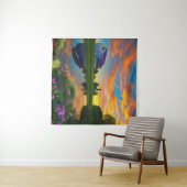 ファームハウスパープルルーフポンドアットサンライズ タペストリー (インサイチュ(横))