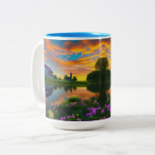 ファームハウスパープルルーフポンドアットサンライズ ツートーンマグカップ (正面左)