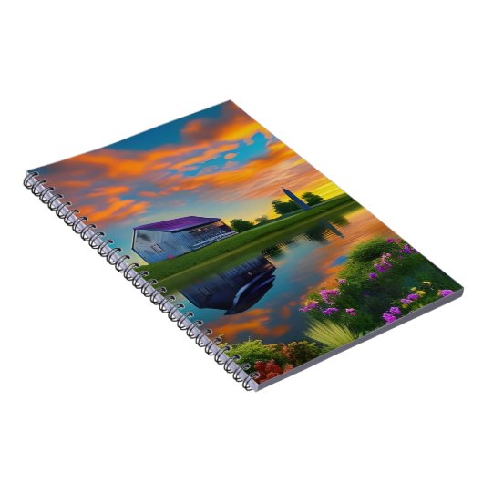 ファームハウスパープルルーフポンドアットサンライズ ノートブック (右側)