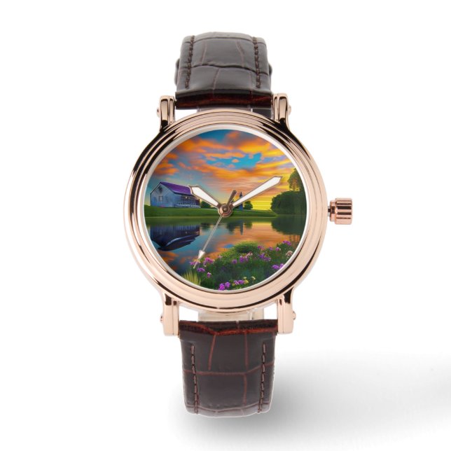 ファームハウスパープルルーフポンドアットサンライズ 腕時計 (正面)