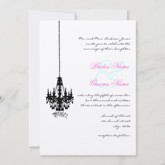 ファームハウスビクトリアンシャンデリアダマスウェディング 招待状 (正面)