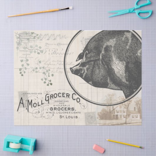 ファームハウスピグデコペティッシュペーパーギフトラップ 薄葉紙 (クラフト)