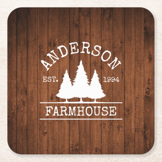 ファームハウスファミリーネームウッ素朴ドフォレスト スクエアペーパーコースター (正面)