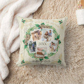 ファームハウスファミリーフォトウォーターカラーパインリースウッド クッション (ブランケット)