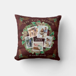 ファームハウスファミリーフォトウォーターカラーパインリース金ゴールド クッション