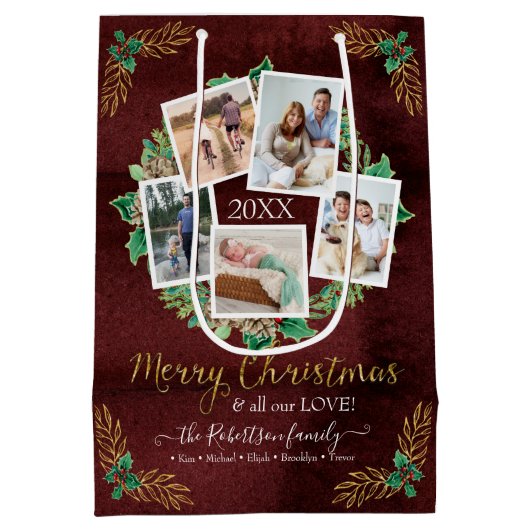 ファームハウスファミリーフォトメリークリスマスリースウッド ミディアムペーパーバッグ (裏面)