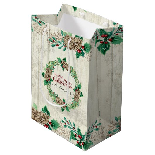 ファームハウスファミリーメリークリスマスパインコーンリース ミディアムペーパーバッグ (正面アングル)