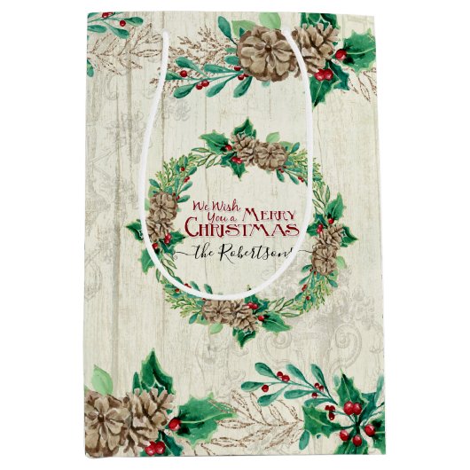 ファームハウスファミリーメリークリスマスパインコーンリース ミディアムペーパーバッグ (正面)