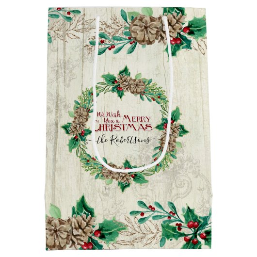 ファームハウスファミリーメリークリスマスパインコーンリース ミディアムペーパーバッグ (裏面)