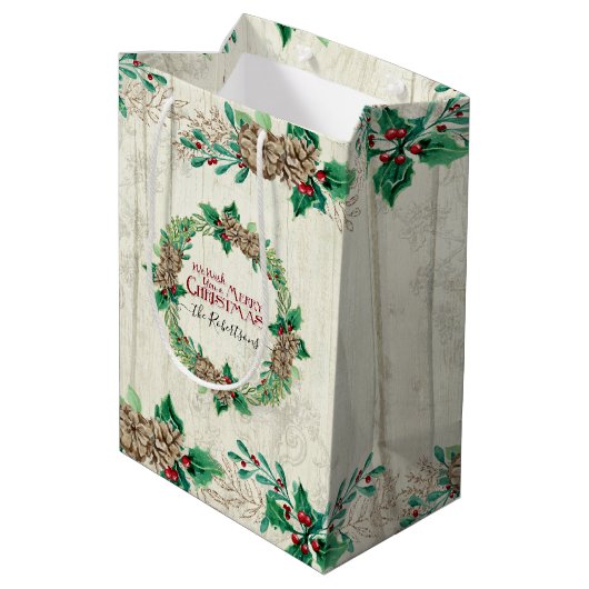 ファームハウスファミリーメリークリスマスパインコーンリース ミディアムペーパーバッグ (裏面アングル)
