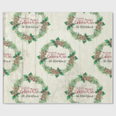 ファームハウスファミリーメリークリスマスリースパインコーン ラッピングペーパー (フラット)