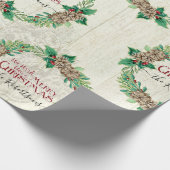 ファームハウスファミリーメリークリスマスリースパインコーン ラッピングペーパー (角)